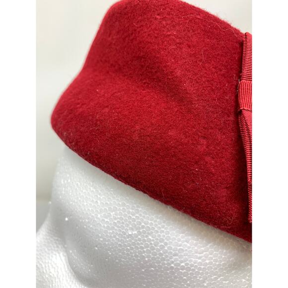 Vintage Red Doeskin Wool Hat Womens Geo W Bollman Bow Mid Century Holiday - Picture 3 of 9